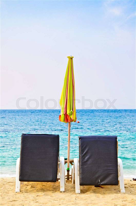 Deck chairs on the beach, stock photo