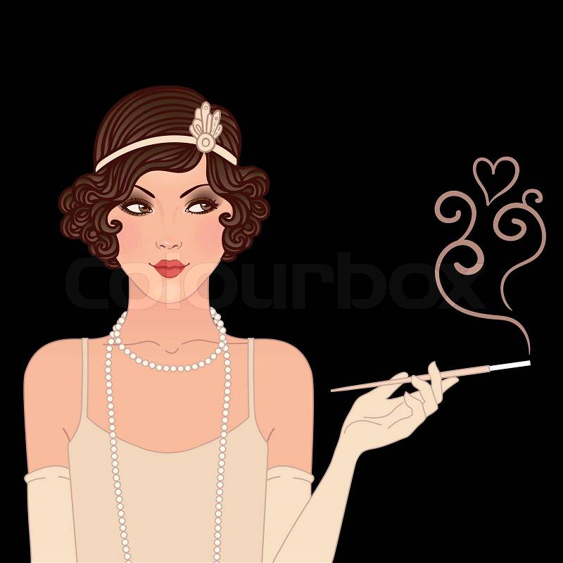 Flapper girls set: young beautiful woman of 1920s. Vintage 