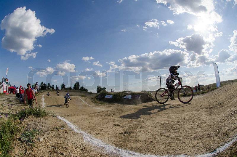CASTELO BRANCO, PORTUGAL - MAY 4: Francisco Sousa at the 2nd stage of the Portuguese BMX race Cup the on may 4, 2013 in Castelo Branco, Portugal, stock photo