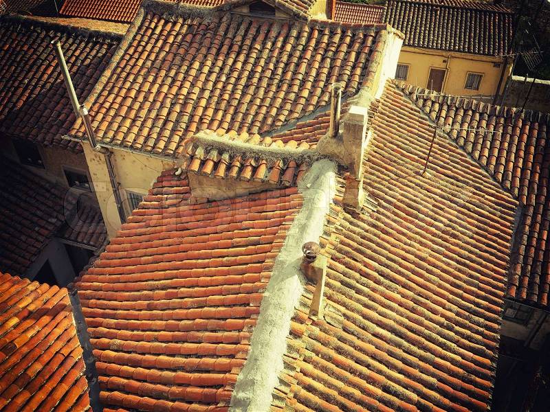 Old tile roofs of Leon, Spain, stock photo