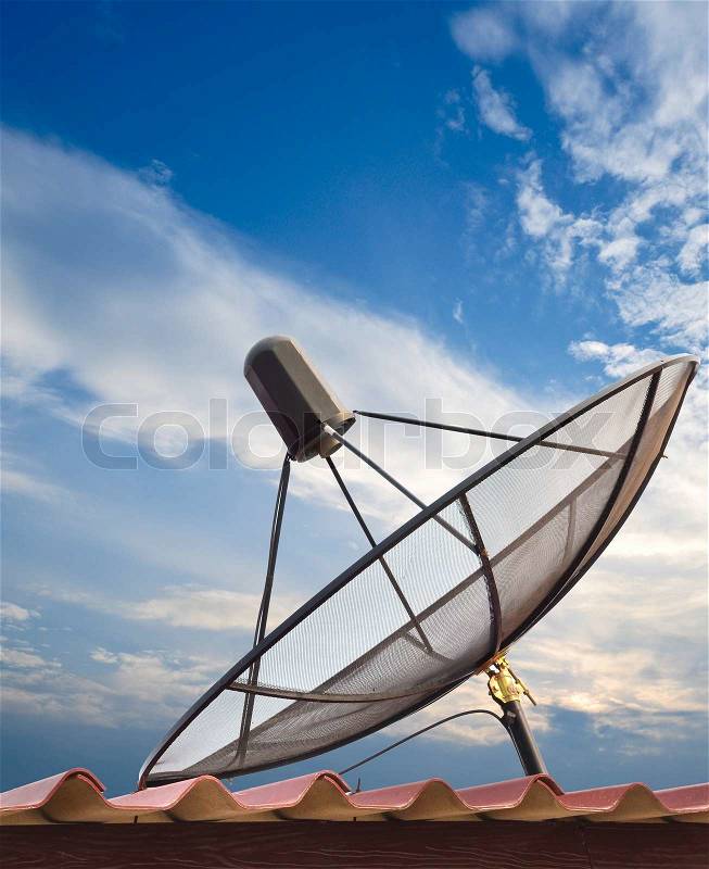 Satellite dish with blue sky, stock photo