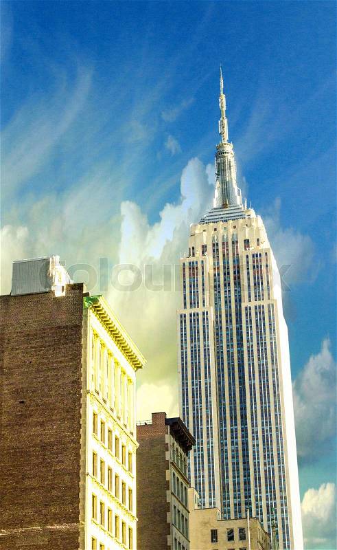 NEW YORK CITY - MAR 22: Empire State Building upward view from street level, March 22, 2011 in New York City. It stood as the world\'s tallest building for more than 40 years from 1931 to 1972, stock photo