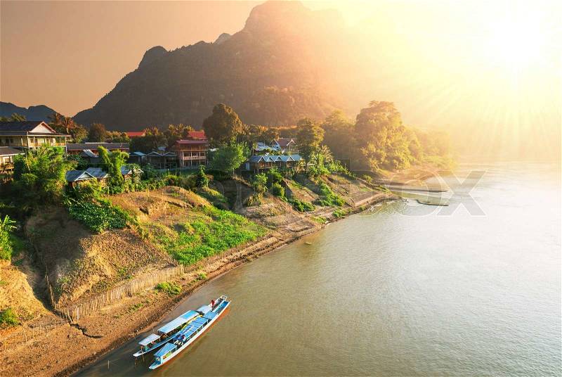 Tropical river in Laos, stock photo
