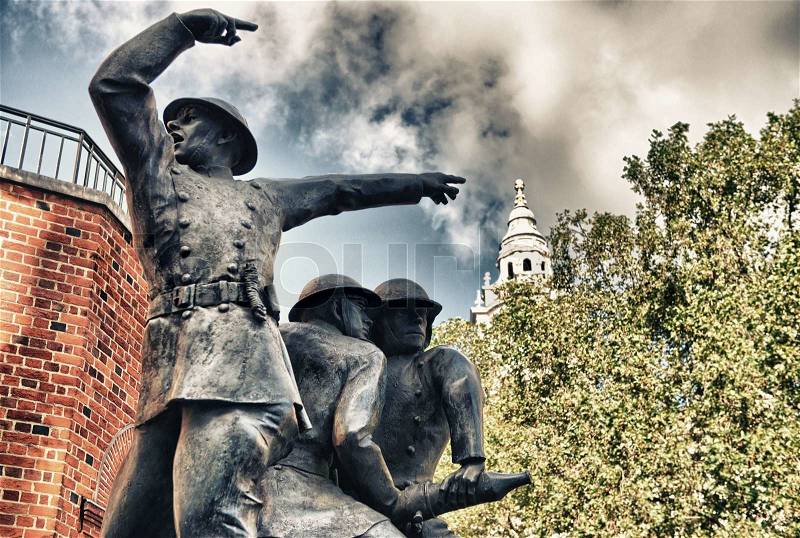 Bronze sculpture near St Paul Cathedral, London, stock photo