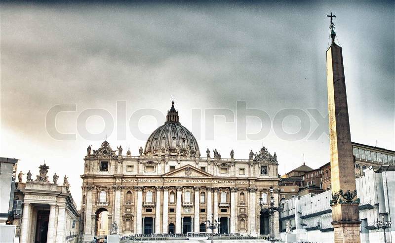 View from the Saint Peter's Square on the Papal Basilica of Saint Peter, Rome, Vatican, stock photo