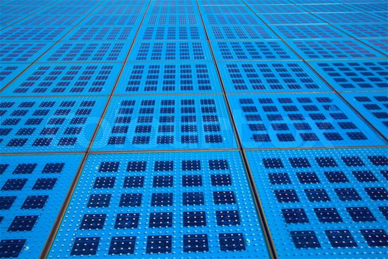 Solar panels on the waterfront in the background of Zadar, Croatia. \
