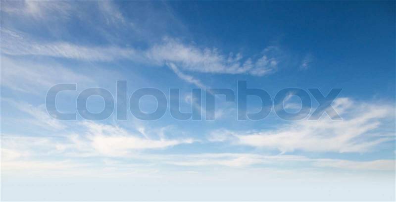 Wind cloudy blue sky horizontal background texture, stock photo
