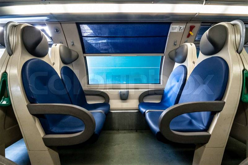 Empty interior train seats, stock photo