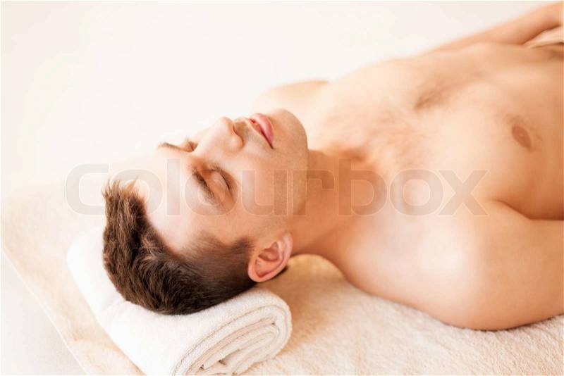 Close up of man face in spa salon, stock photo
