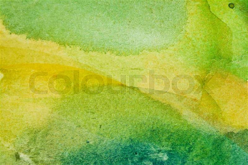 Texture from green and yellow watercolor stains on white paper, stock photo
