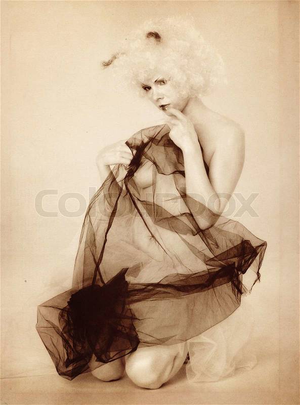 Art vintage mystery female portrait Sepia colorized, stock photo