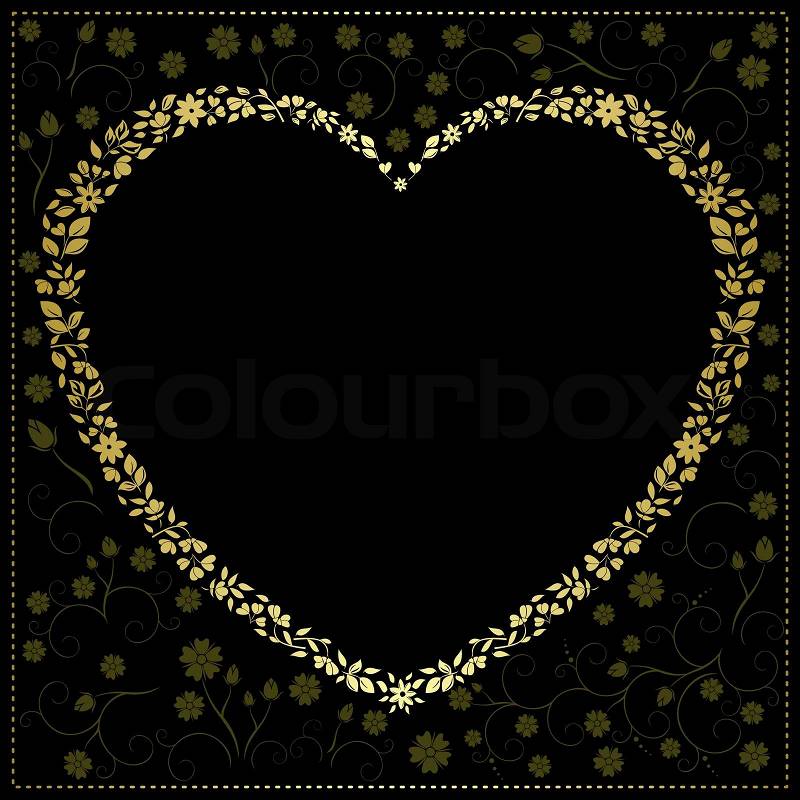 Black and gold decorative card with heart - frame, stock photo