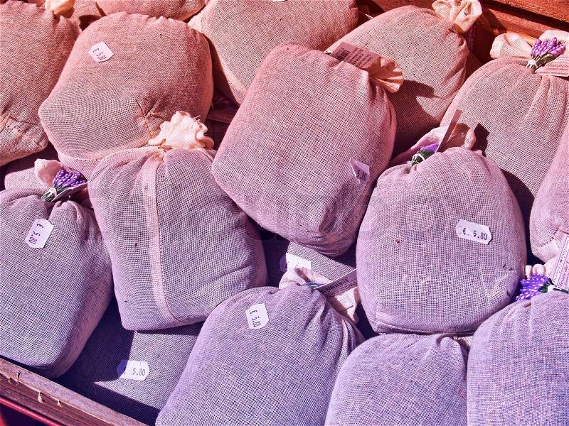 Lavender for sell in small bags, stock photo