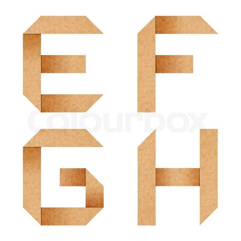 E,F,G,H Origami alphabet letters from recycled paper with clipping path, stock photo