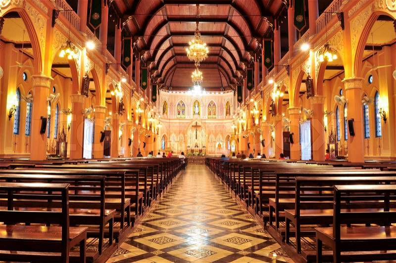 Interior inside the cathedral of the immaculate conception, Chanthaburi, Thailand, stock photo