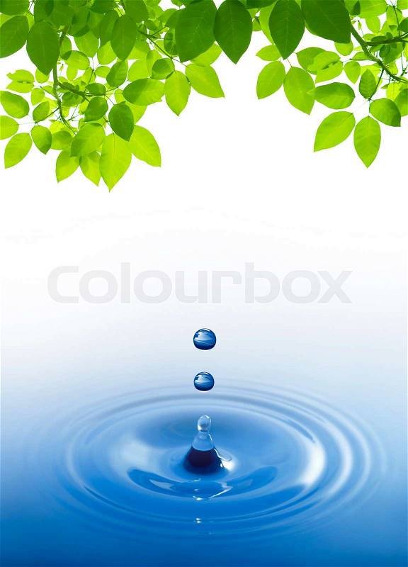 Blue water drop on white background, stock photo
