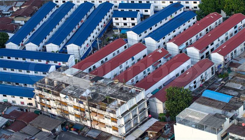 Line of new apartment building with old building on city top view of bangkok,Thailand, stock photo