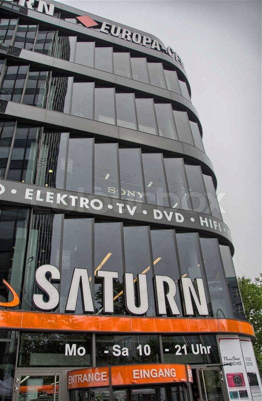 BERLIN - JUN15: Saturn Building shows its technology through the elegant exterior. Saturn is the most imposrtant technology chain in Germany, June 15th, 2012 in Berlin, stock photo