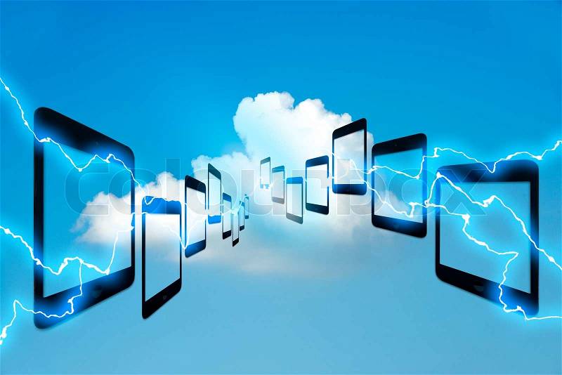 Digital tablet access to the clouds system. Cloud Computing concept, stock photo