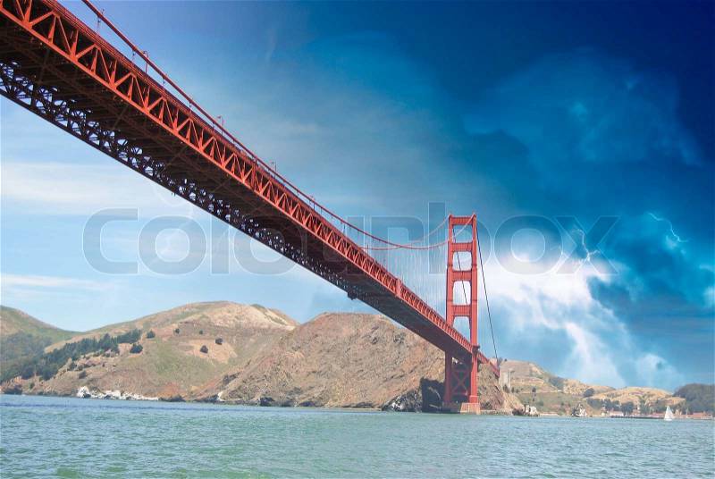Storm over Golden Gate Bridge in San Francisco, U.S.A, stock photo