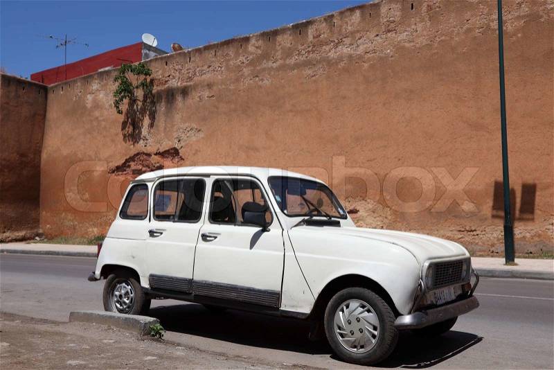 Old Renault R4 in the old town of Rabat, Morocco, stock photo