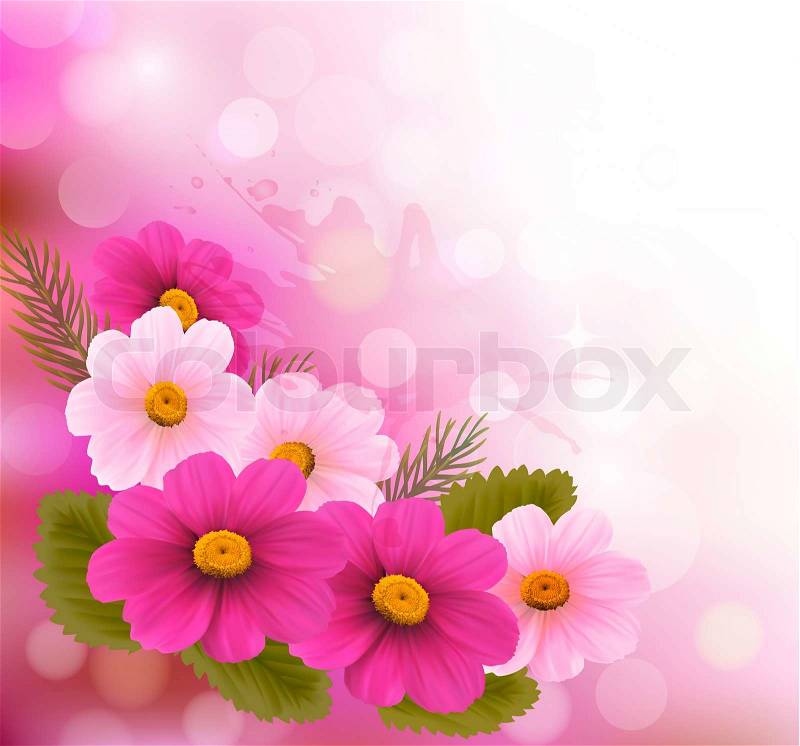 Holiday background with three pink flowers.Vector illustration, stock photo