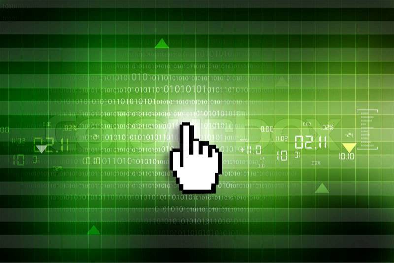 Mouse pointer on abstract binary background, stock photo