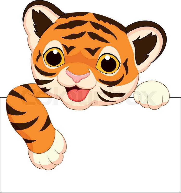 Cute tiger cartoon with blank sign | Stock Vector | Colourbox