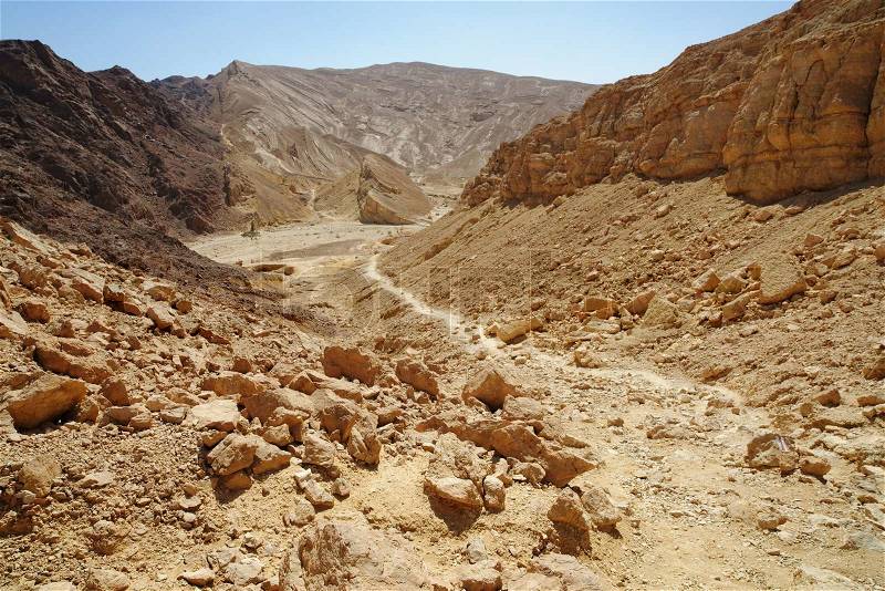 Scenic path descending into the desert valley, Israel, stock photo