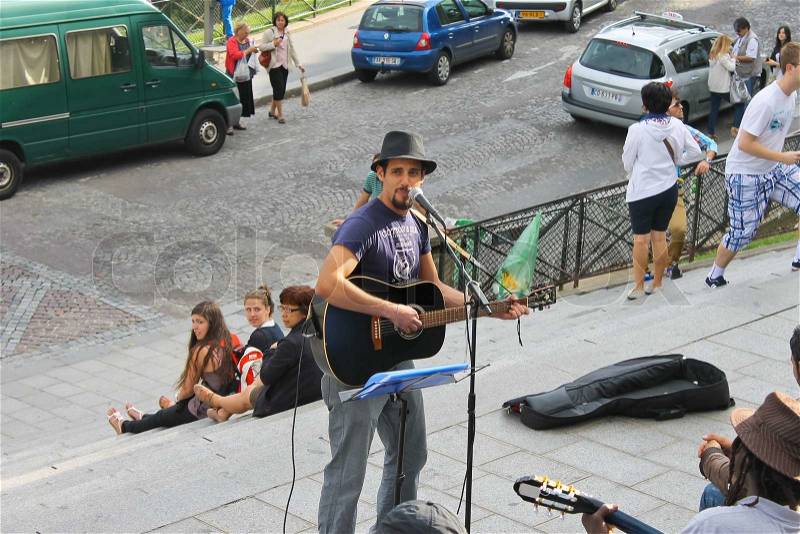 Street musicians on Montmartre. Paris. France, stock photo