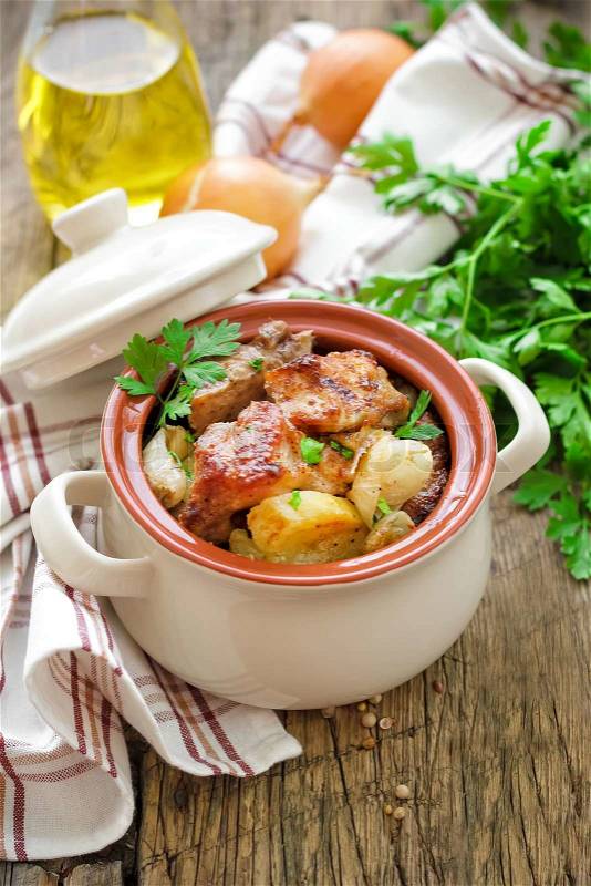 Baked meat with potato, stock photo