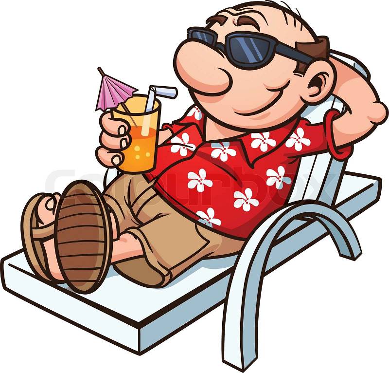 Cartoon tourist relaxing. Vector illustration with simple gradients