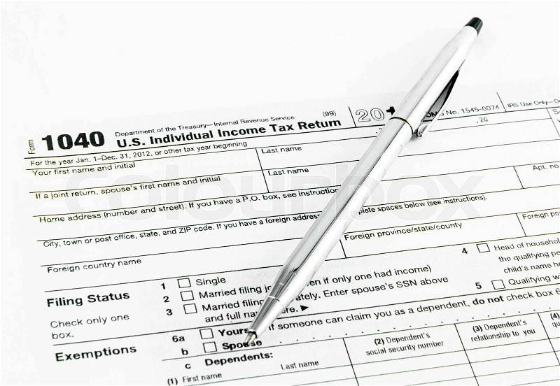 Tax form 1040 for tax year 2012, stock photo
