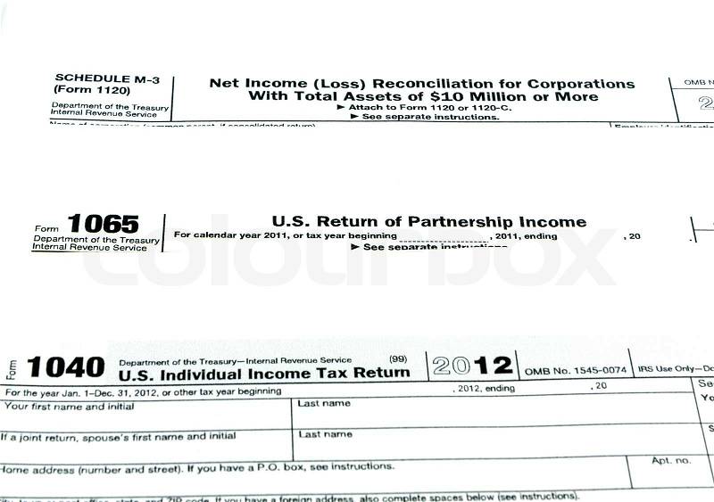 Tax forms 1040,1120,1065, stock photo