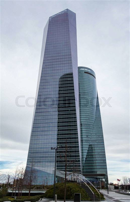 MADRID, SPAIN - MARCH 10 Cuatro Torres Business Area CTBA, in Madrid, Spain, on March 10, 2013. View of Glass Tower and Space Tower skyscrapers, stock photo