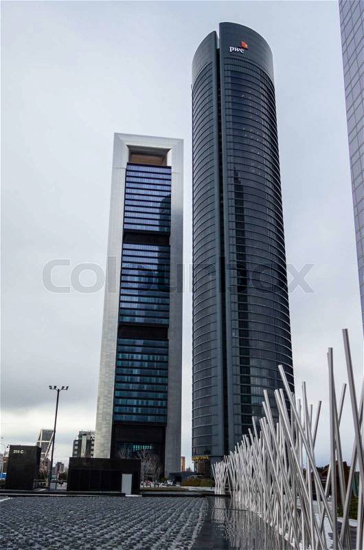 MADRID, SPAIN - MARCH 10 Cuatro Torres Business Area CTBA, in Madrid, Spain, on March 10, 2013. View of Bankia Tower and PwC Tower skyscrapers, stock photo