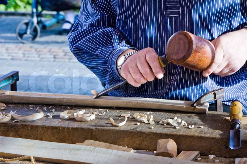 Gouge wood chisel carpenter tool. Work Of Artist, stock photo