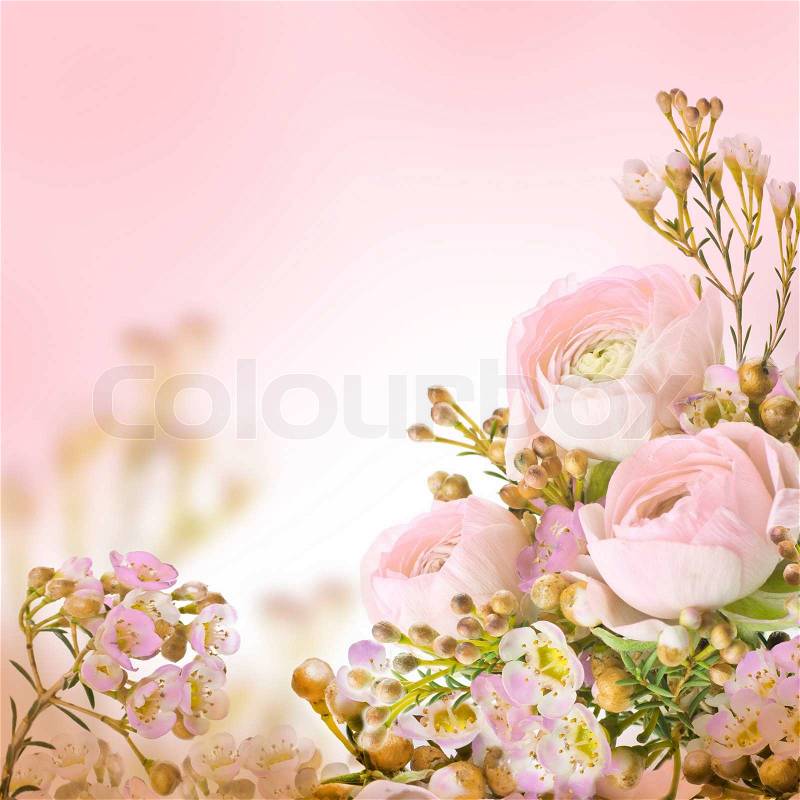 Gentle bouquet from pink roses and small flower, stock photo
