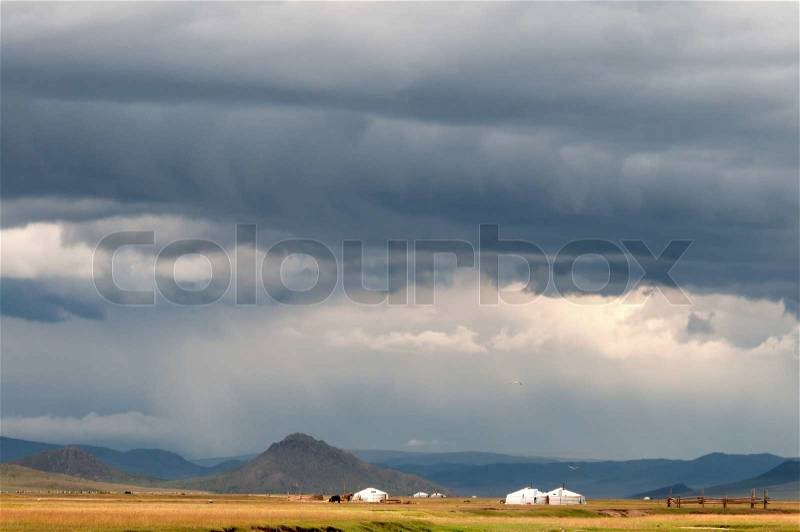 Mongolian landscape in stormy weather, stock photo