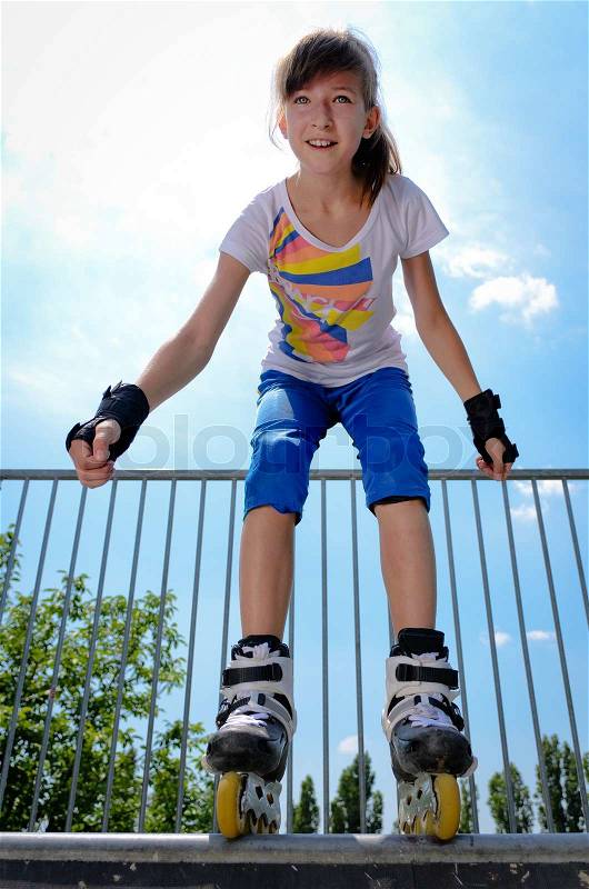 Girl Roller Skating In Park Stock Photo - Image: 49186514