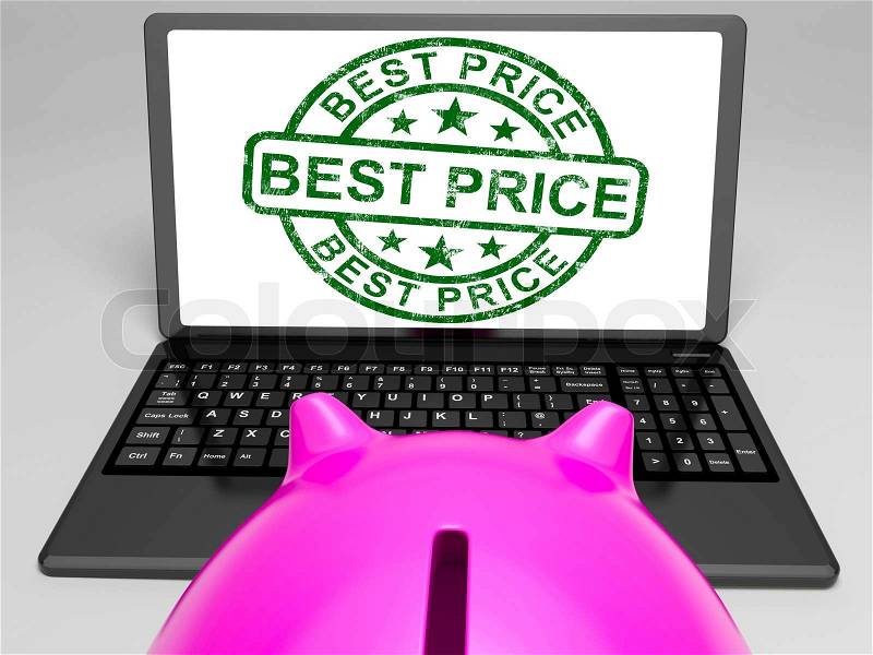 Best Price Stamp On Laptop Showing Promotional Ranking Or Best Discount, stock photo