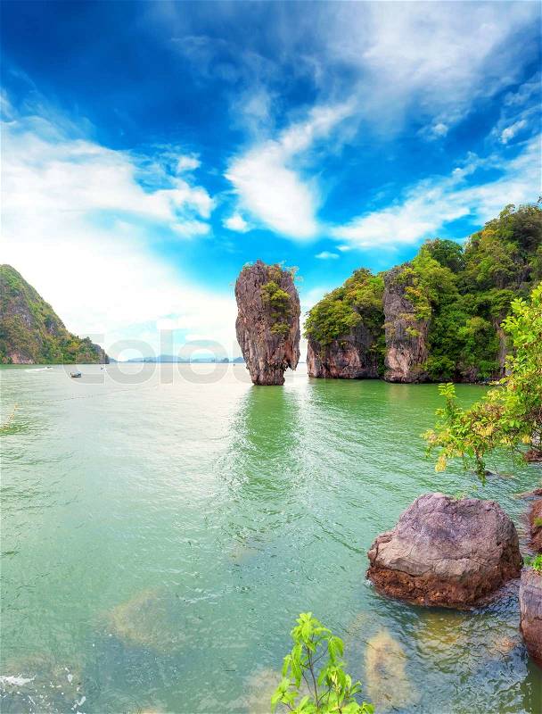 James Bond island Thailand travel destination. Phang Nga bay archipelago, stock photo