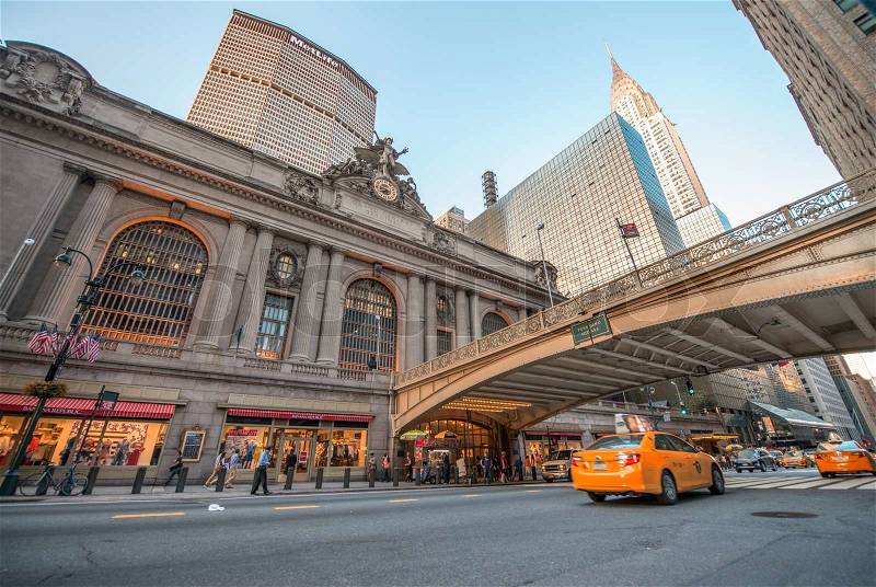 NEW YORK CITY - JUN 8: Historic NYC, Grand Central Terminal as seen from the street on June 8, 2013. The world\'s largest train station, Grand Central has more than 44 platforms and 67 tracks, stock photo