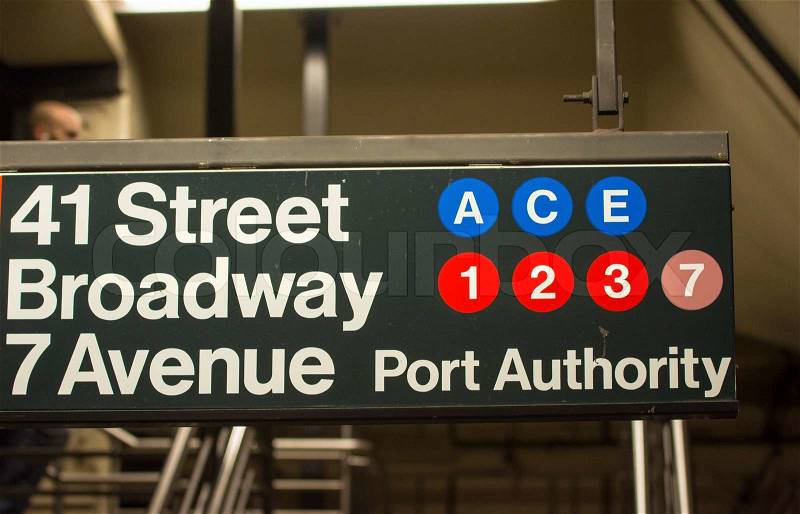 Subway sign on a black signboard - New York, stock photo