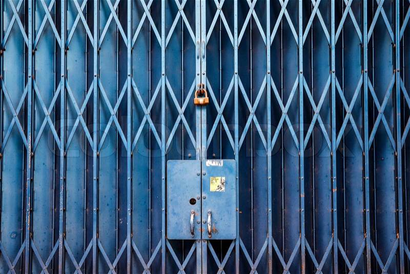 Metal blue door with lock in Asian style, stock photo