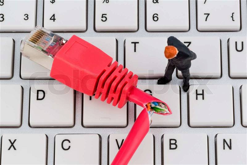 A red network cable on a computer. in the background a computer tastatue - Stock Photo - Colourbox - 웹
