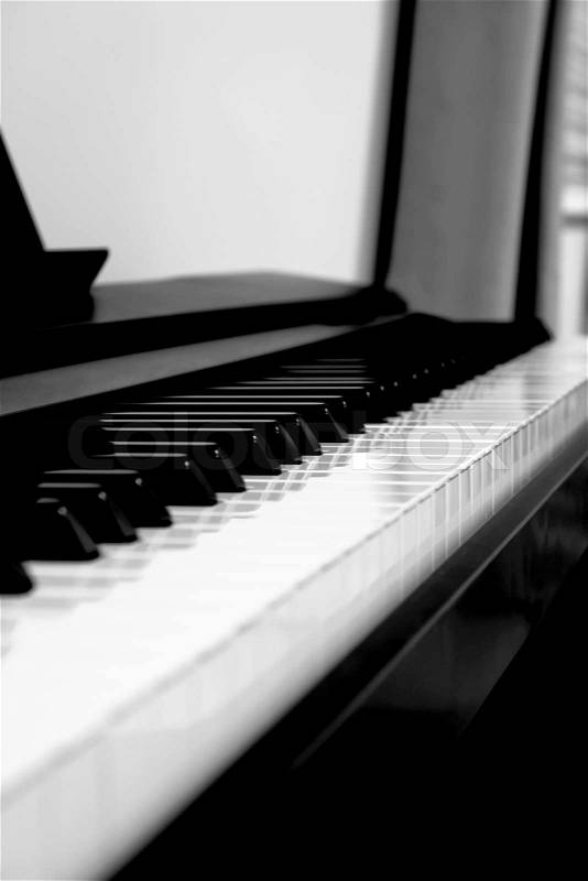 Piano keys side view, stock photo