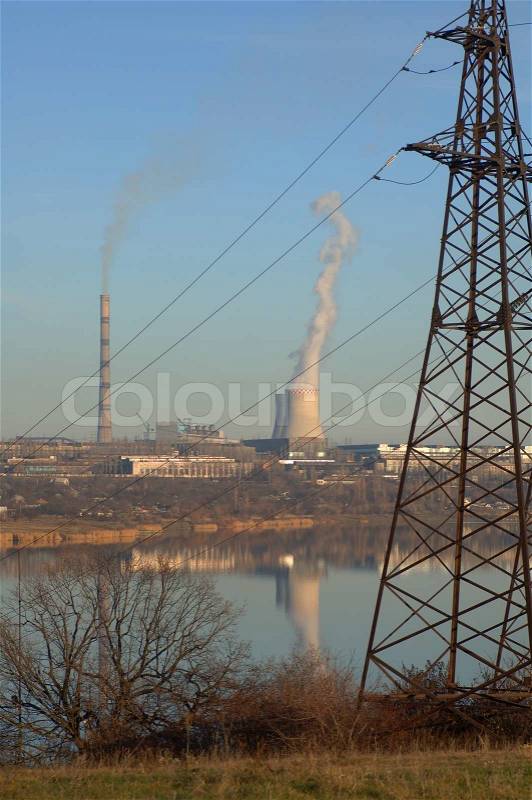Landscape with views of the power station, stock photo