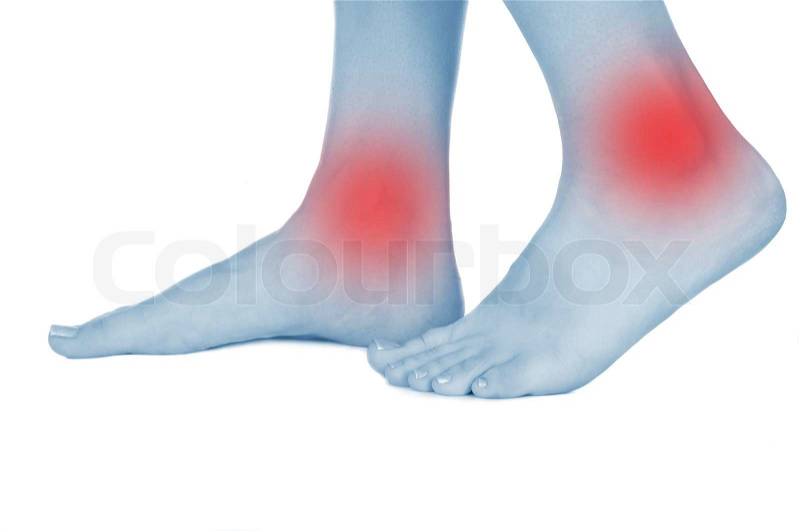 Feet hurt, shown red, keep handed, isolated on white background, stock photo