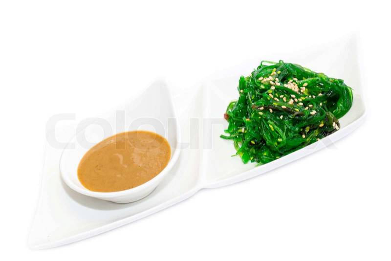 Salad with exotic marine algae on a white background, stock photo
